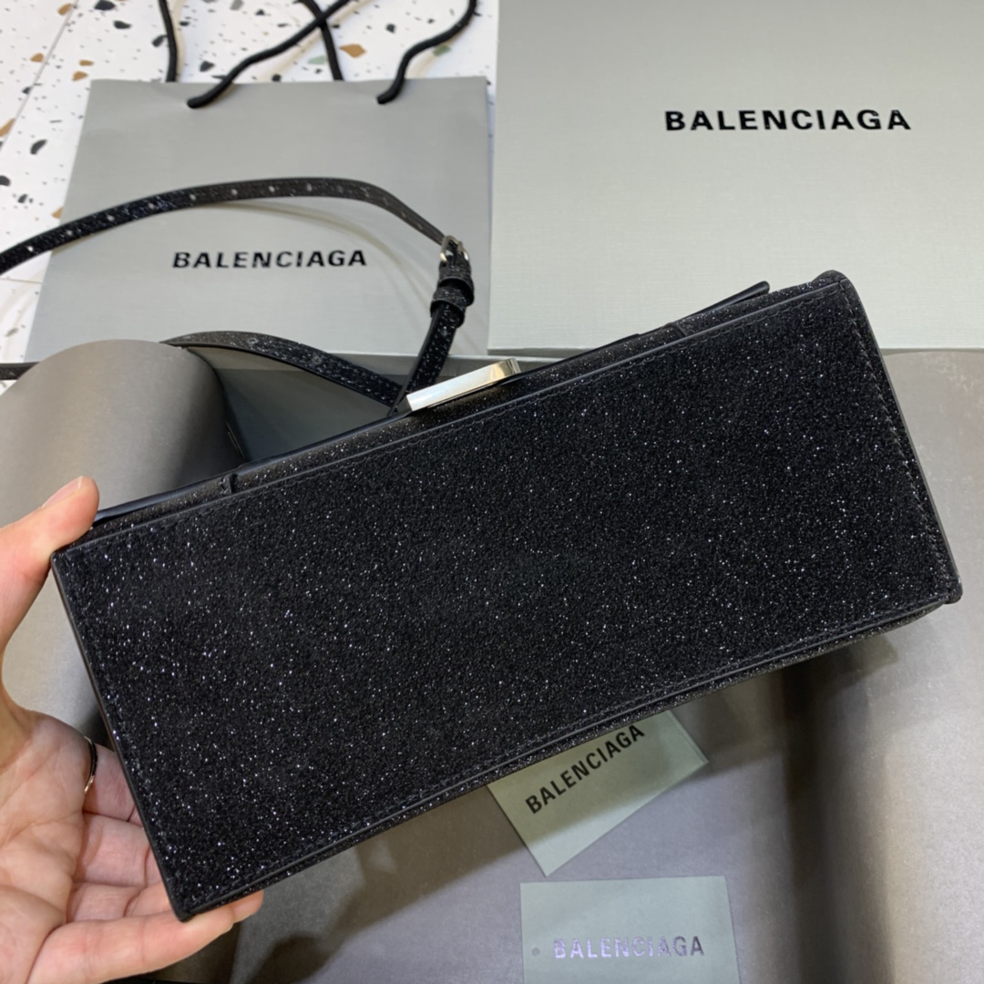 Balenciaga Hourglass Small Handbag Glitter Material Shoulder Bag Black